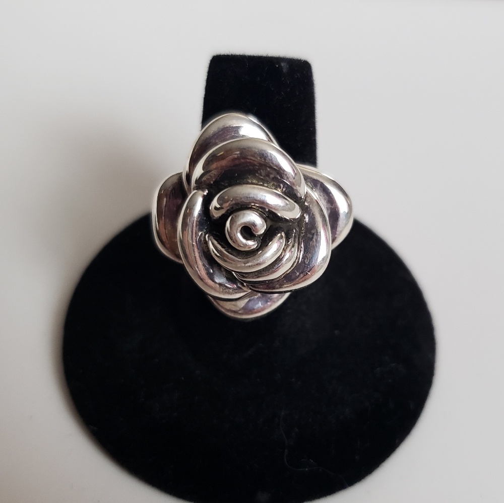 Sterling Silver Rose Flower Statement Ring - image 1